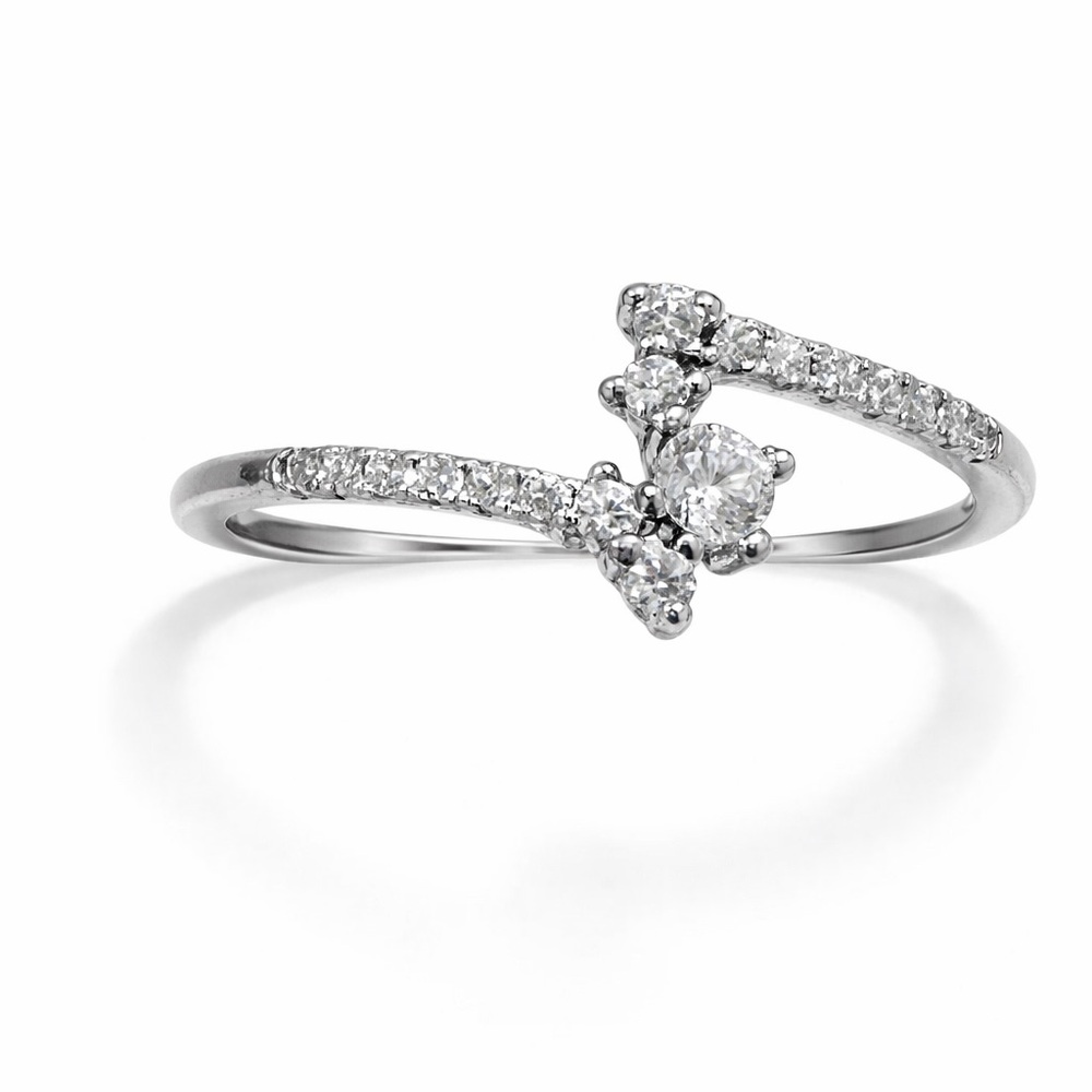 Sterling Silver Open Wrap Ring with Pavé Accents - White